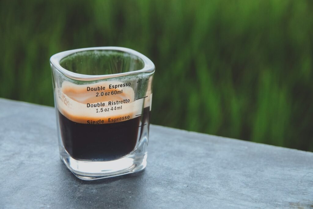 Espresso in a measured shot glass, a simple way to check the yield in an espresso brew ratio